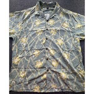 Tommy Bahama Shirt Men XL Green‎ Beige Floral Button Up Short Sleeve Hawaiian